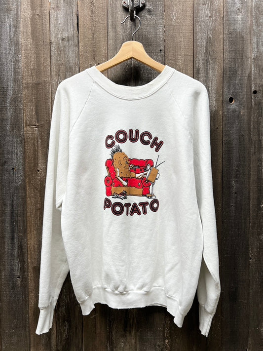 Vintage Couch Potato Sweatshirt -L-Customize Your Embroidery Wording