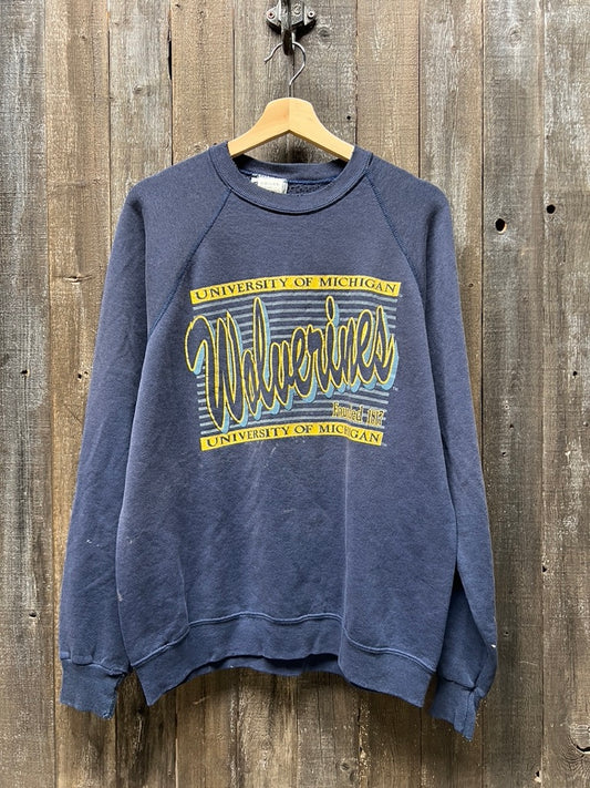 Vintage Michigan Wolverines Sweatshirt -L-Customize Your Embroidery Wording