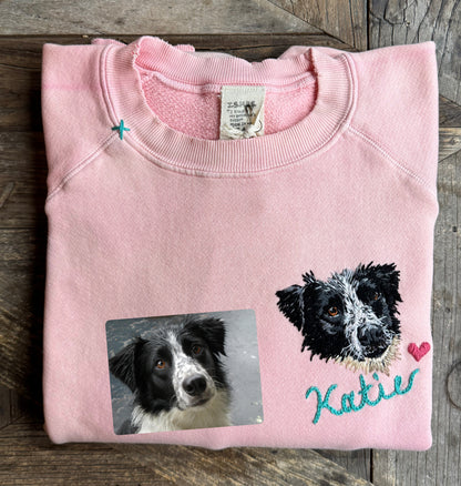 Translate Your Pet Photo into Colorful Embroidery Sweatshirt (Upload a Photo of Your Pet)