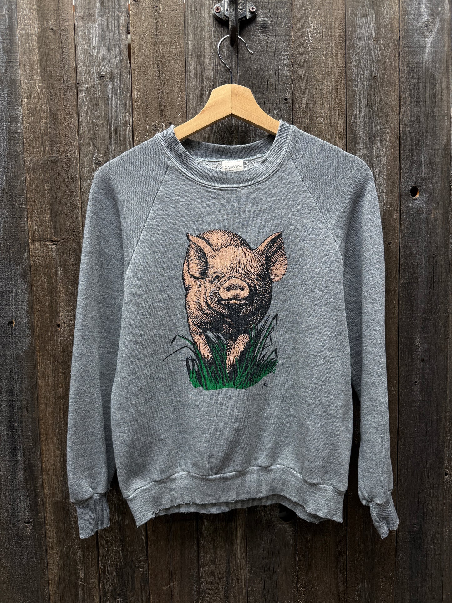 Vintage Pig Sweatshirt -S-Customize Your Embroidery Wording