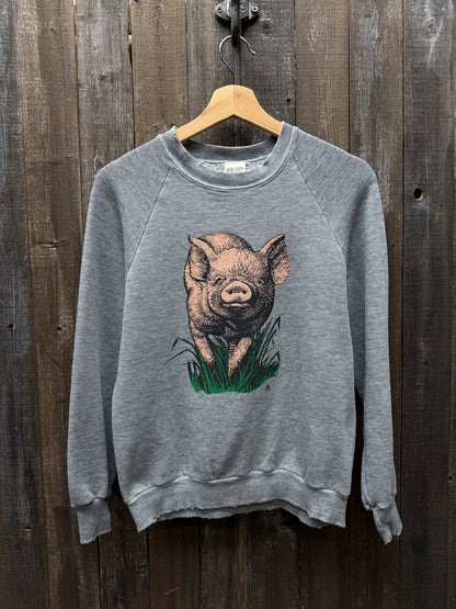 Vintage Pig Sweatshirt -S-Customize Your Embroidery Wording