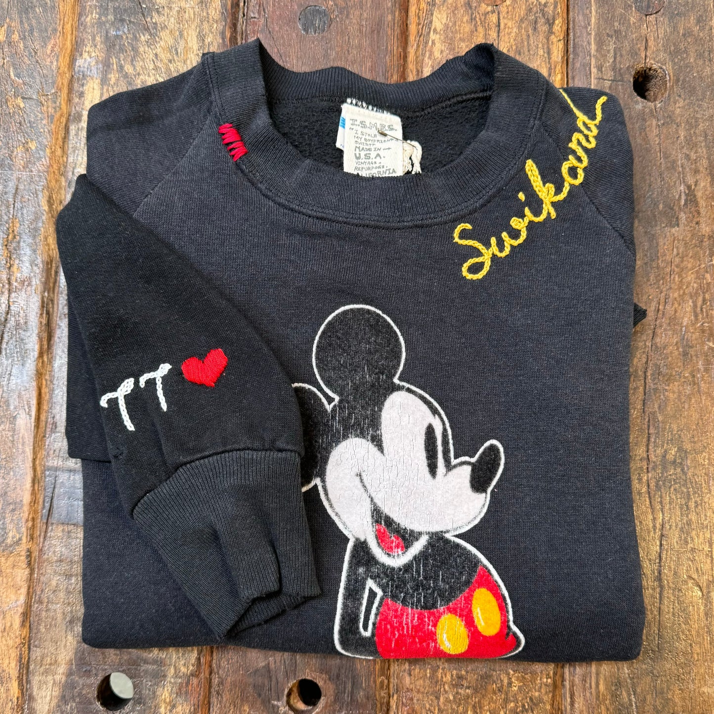 Vintage Mickey Sweatshirt-S,M,L,XL-Customize Your Embroidery Wording on Neckline & Sleeve