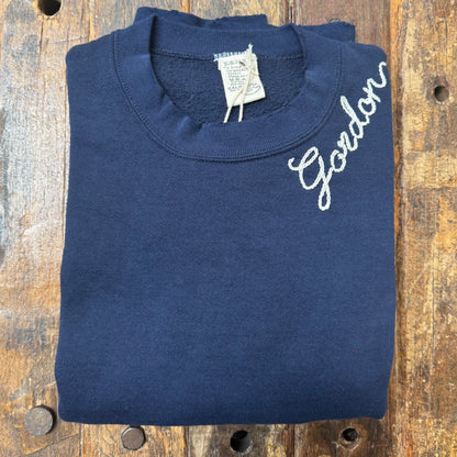 NAVY VINTAGE SWEATS WITH CUSTOM HAND EMBROIDERY ON NECKLINE - OVERSIZE FIT