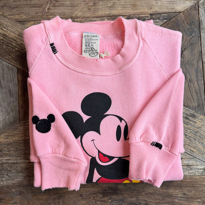Vintage Frost Pink Mickey Sweatshirt - S/M - Customize Your Embroidery Wording