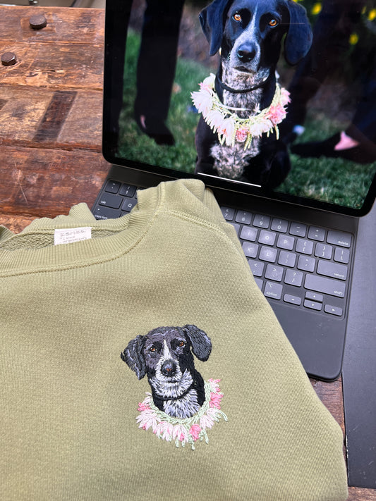 Translate Your Pet Photo into Colorful Embroidery Sweatshirt (Upload a Photo of Your Pet)