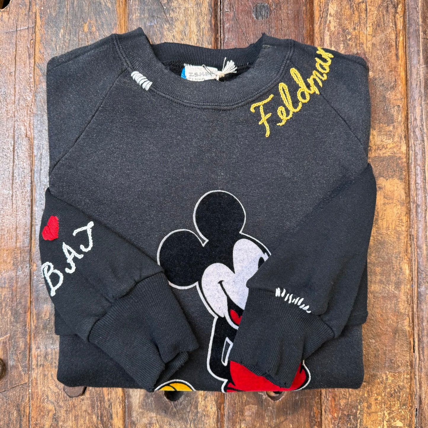 Vintage Mickey Sweatshirt-S,M,L,XL-Customize Your Embroidery Wording on Neckline & Sleeve