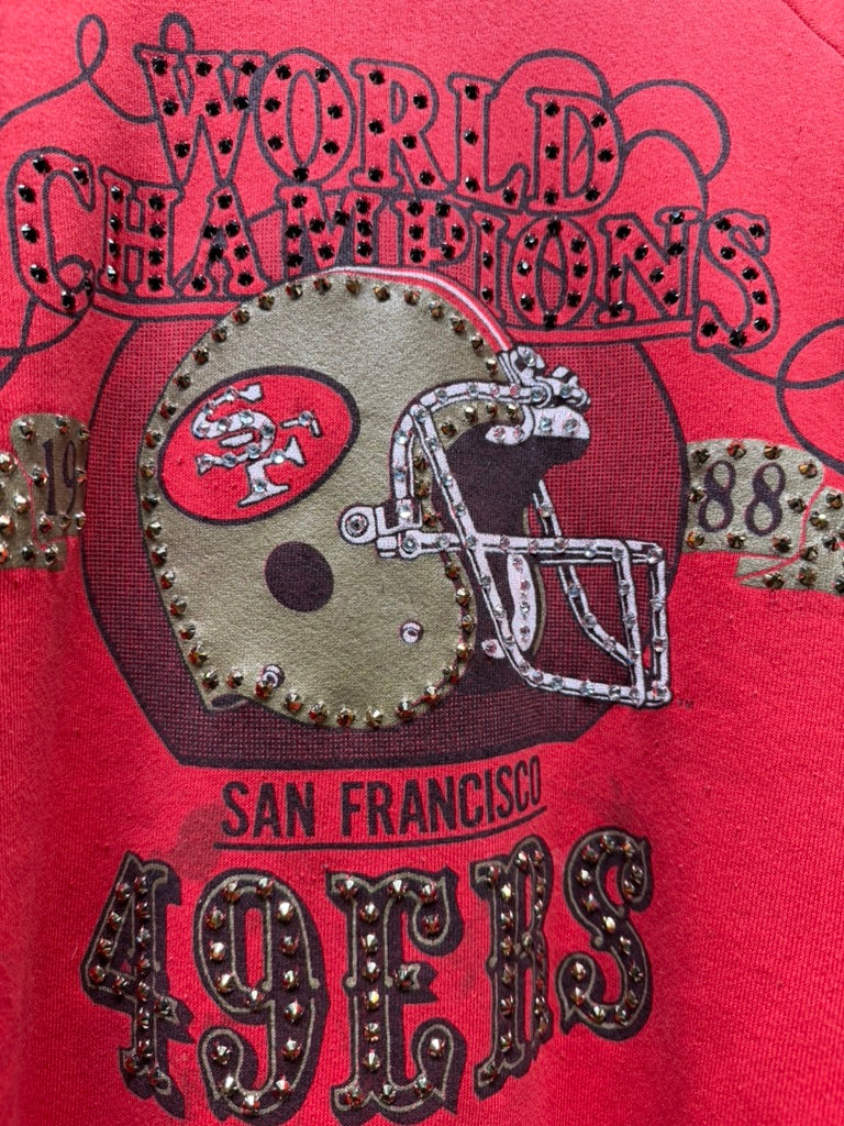 Vintage 49ers Sweatshirt with Rhinestones -M/L-Customize Your Embroidery Wording