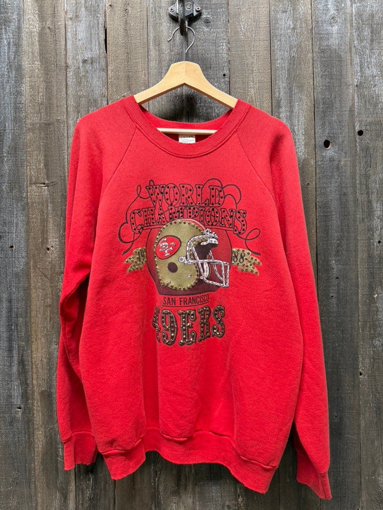 Vintage 49ers Sweatshirt with Rhinestones -M/L-Customize Your Embroidery Wording