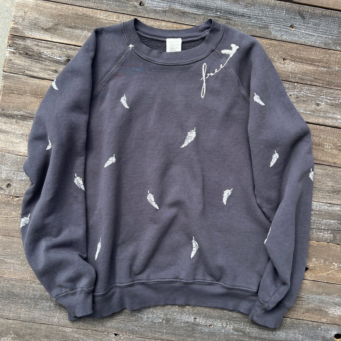 Feather Allover Puff Print Sweatshirt -Customize Your Embroidery Wording (2 Colors)