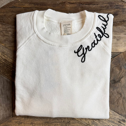 Choose Grateful or Thankful Custom Hand Embroidered Sweatshirts  (20 Colors)