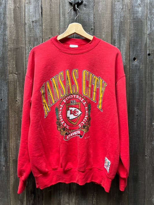 Vintage Kansas City Chiefs Sweatshirt -L-Customize Your Embroidery Wording