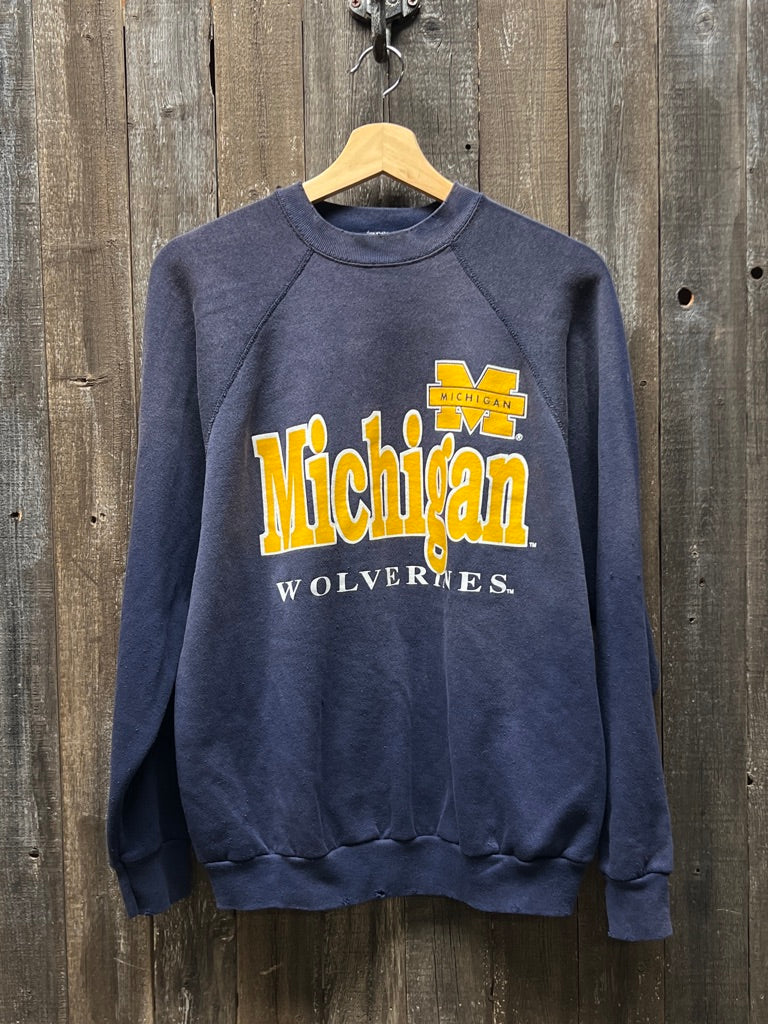 Vintage Michigan Wolverines Sweatshirt -L-Customize Your Embroidery Wording