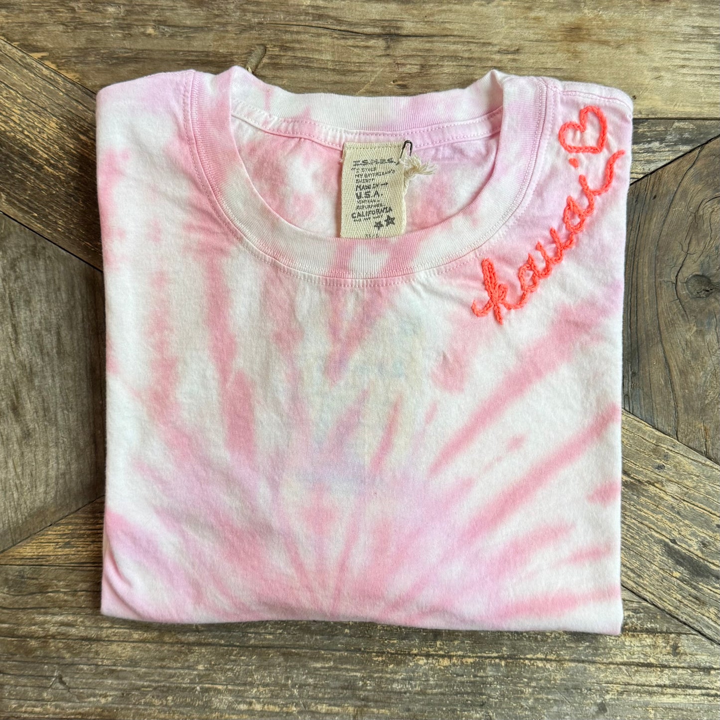 TIE DYE S/S TEE WITH CUSTOM HAND EMBROIDERY(4 Colors)