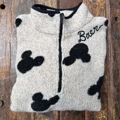 Vintage 90s Mickey Mouse All Over Print Fleece Quarter Zip Pullover -Customize Your Embroidery Wording