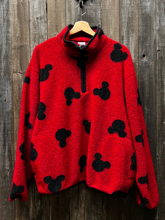 Vintage 90s Mickey Mouse All Over Print Fleece Quarter Zip Pullover -Customize Your Embroidery Wording-M/L