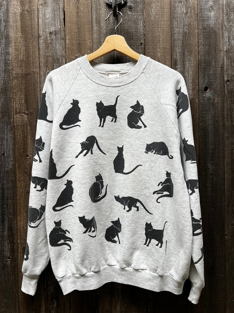 VINTAGE ALLOVER CATS SWEATSHIRT-OS-Customize Your Embroidery Wording