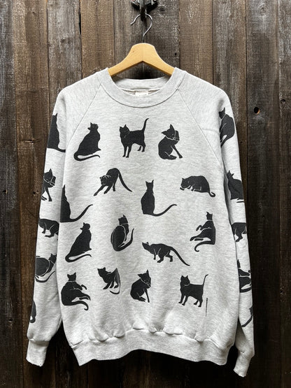 VINTAGE ALLOVER CATS SWEATSHIRT-OS-Customize Your Embroidery Wording