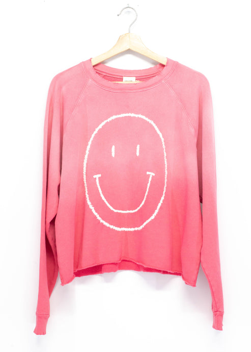 Big Smiley Cropped Sweatshirt-OS-Pink