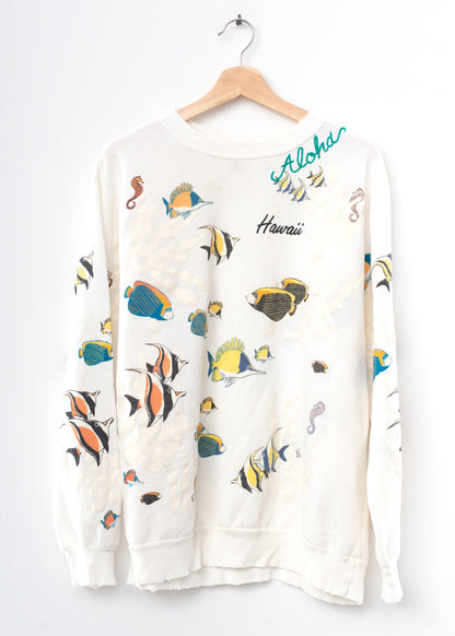 Vintage Allover Fish Sweatshirt -XL-Customize Your Embroidery Wording
