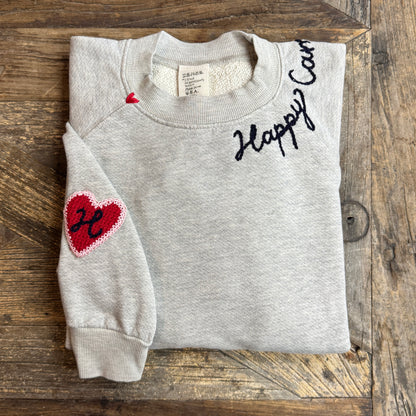 Crochet Heart with CUSTOM INITIAL & CUSTOM HAND EMBROIDERY ON NECKLINE Sweatshirt (17Colors)
