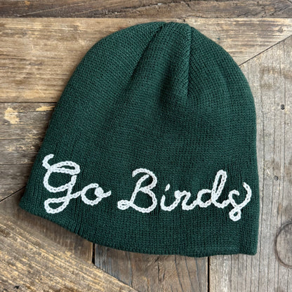 BEANIE WITH CUSTOM HAND EMBROIDERY- PINE GREEN
