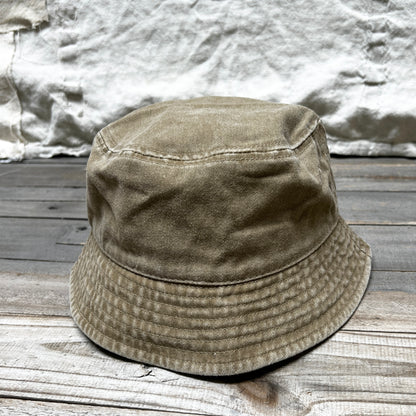 WASHED COTTON BUCKET HAT WITH CUSTOM HAND EMBROIDERY- FADED BRASS