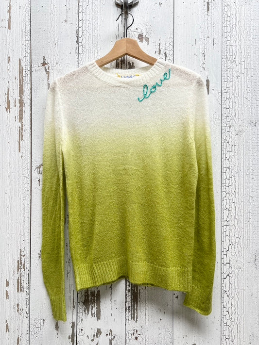 GREEN DIP DYED SWEATER WITH CUSTOM HAND EMBROIDERY-XS/S