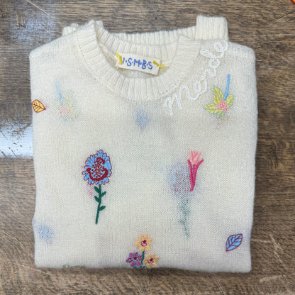 AllOVER FLOWER SWEATER WITH CUSTOM HAND EMBROIDERY-Off White-XS/S