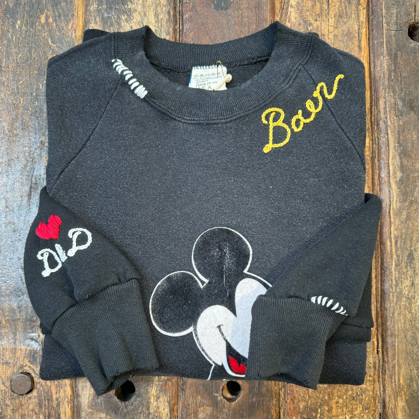 Vintage Mickey Sweatshirt-S,M,L,XL-Customize Your Embroidery Wording on Neckline & Sleeve