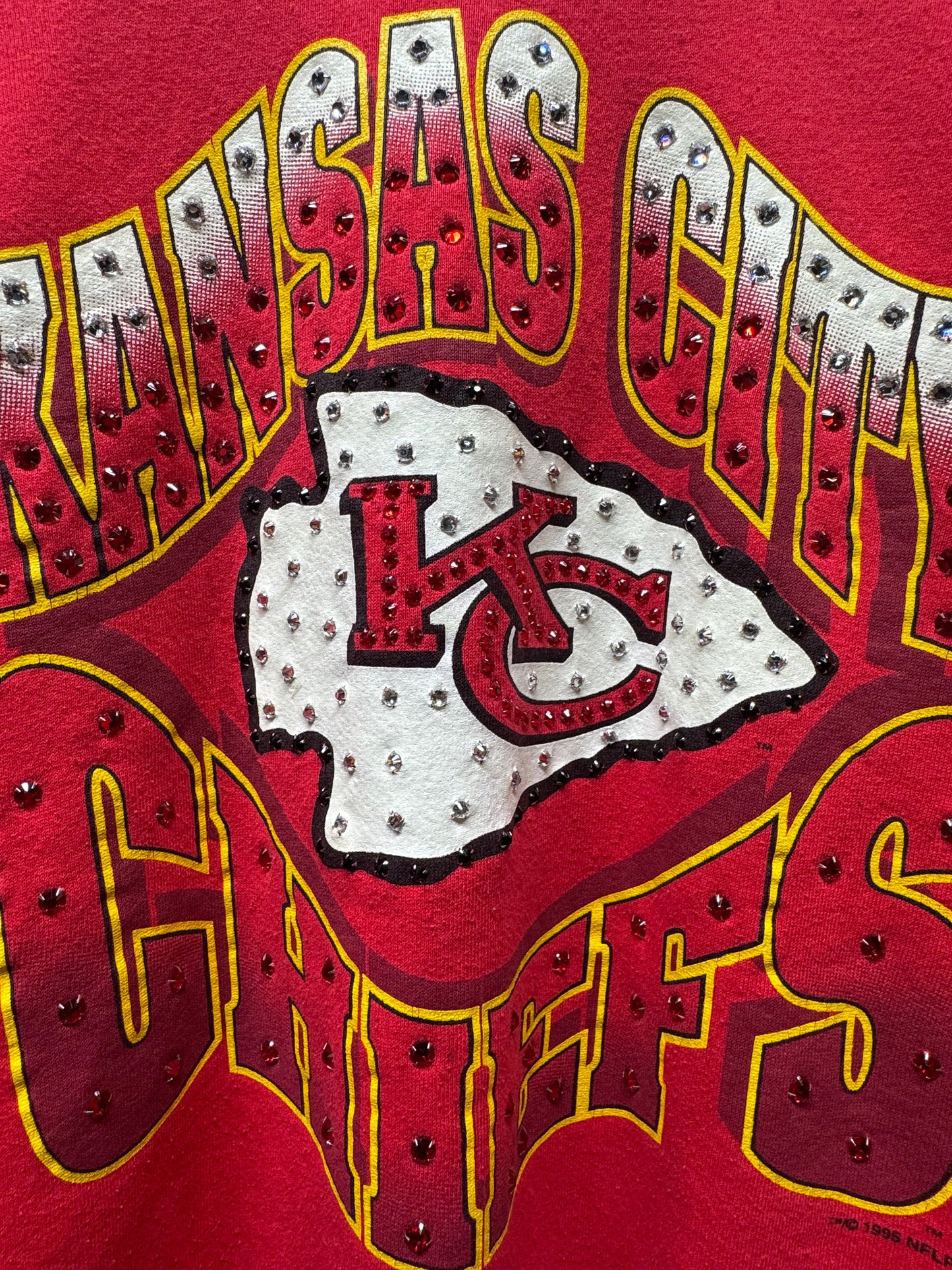 Kansas City Chiefs Sweatshirt with Rhinestones -M/L-Customize Your Embroidery Wording