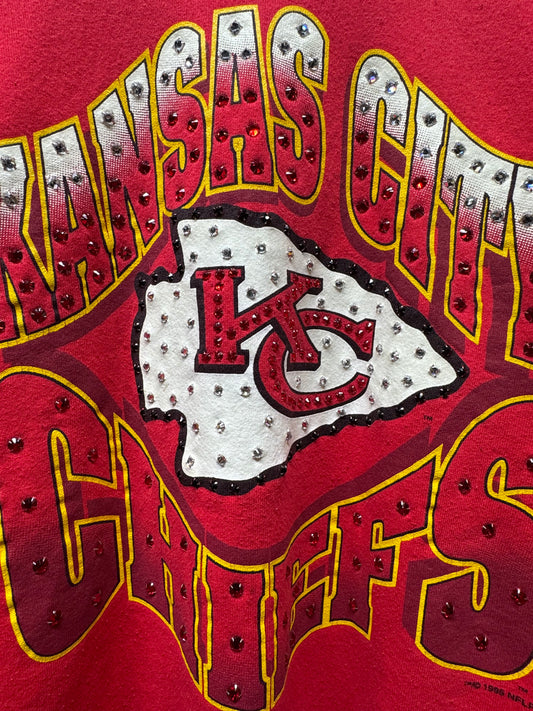 Kansas City Chiefs Sweatshirt with Rhinestones -M/L-Customize Your Embroidery Wording