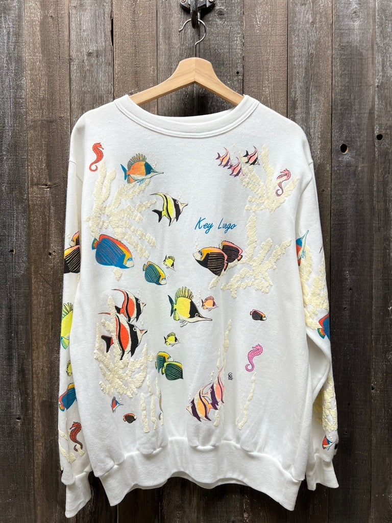 Vintage Allover Fish Sweatshirt -XL-Customize Your Embroidery Wording