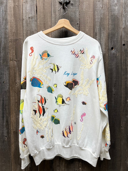 Vintage Allover Fish Sweatshirt -XL-Customize Your Embroidery Wording