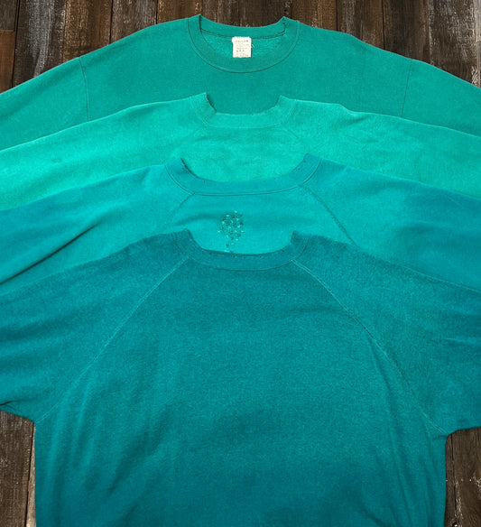 TEAL VINTAGE SWEATS WITH CUSTOM HAND EMBROIDERY ON NECKLINE - OVERSIZE FIT