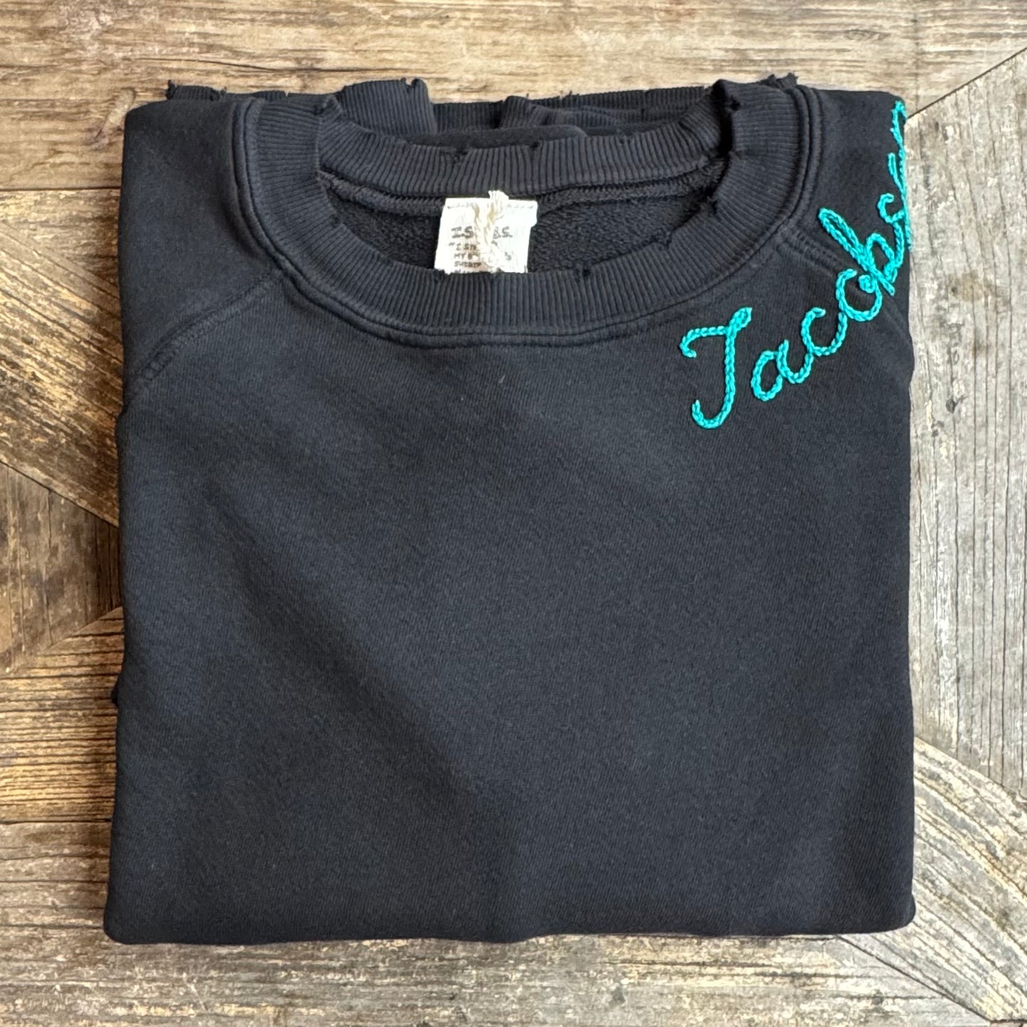 PIONEER WAY VINTAGE BLACK SWEATS WITH CUSTOM HAND EMBROIDERY