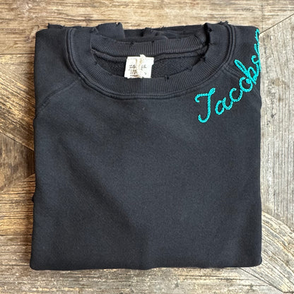 PIONEER WAY VINTAGE BLACK SWEATS WITH CUSTOM HAND EMBROIDERY