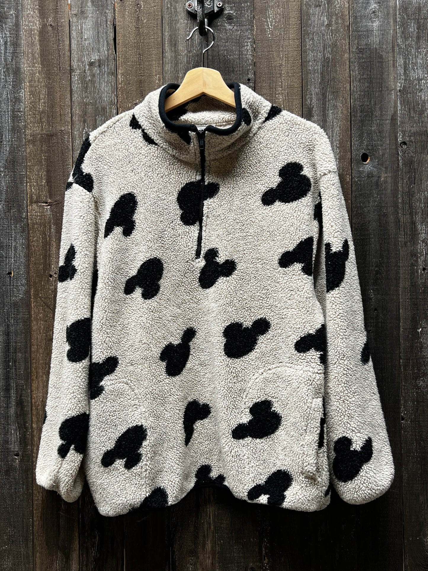 Vintage 90s Mickey Mouse All Over Print Fleece Quarter Zip Pullover -Customize Your Embroidery Wording