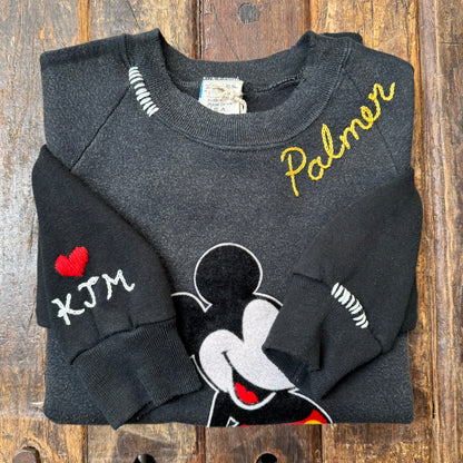 Vintage Mickey Sweatshirt-S,M,L,XL-Customize Your Embroidery Wording on Neckline & Sleeve