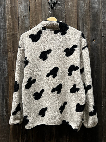 Vintage 90s Mickey Mouse All Over Print Fleece Quarter Zip Pullover -Customize Your Embroidery Wording