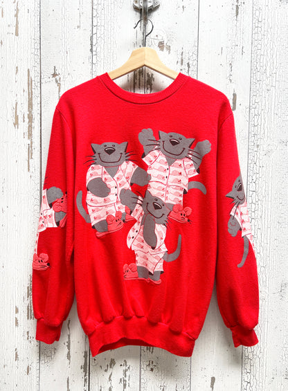 VINTAGE ALLOVER CATS SWEATSHIRT -Customize Your Embroidery Wording