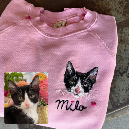Translate Your Pet Photo into Colorful Embroidery Sweatshirt (Upload a Photo of Your Pet)