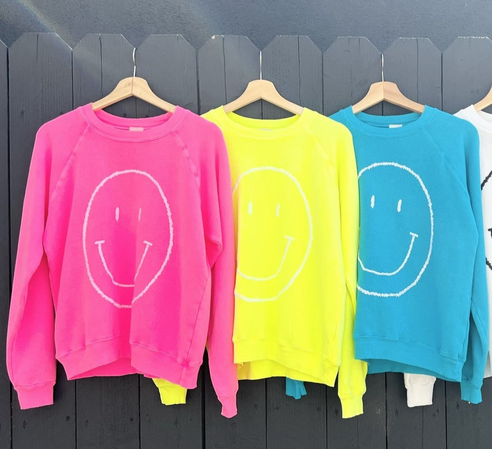 Neon Big Smiley Face Sweatshirt (3Colors) WITH PERSONALIZED HAND EMBROIDERY