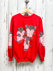 VINTAGE ALLOVER CATS SWEATSHIRT WITH CUSTOM HAND EMBROIDERY-L