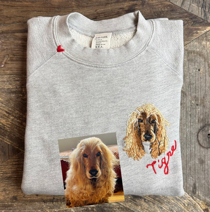 Translate Your Pet Photo into Colorful Embroidery Sweatshirt (Upload a Photo of Your Pet)