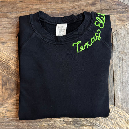 BLACK L/S SWEATS WITH CUSTOM HAND EMBROIDERY