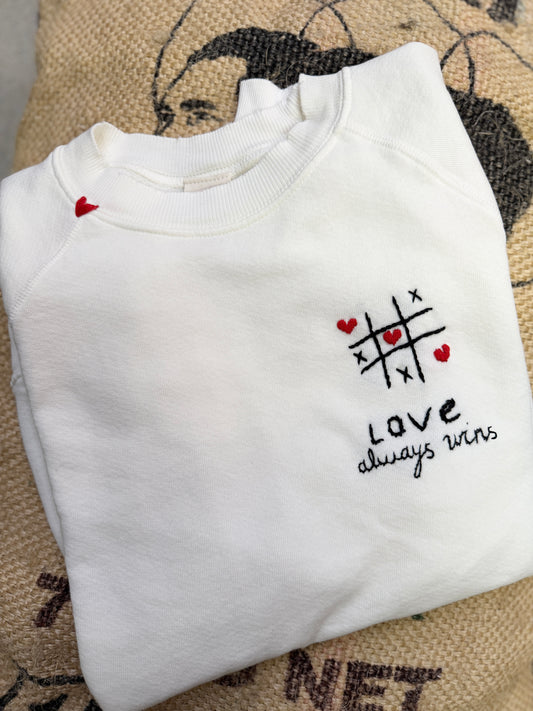 Love Always Wins Tic Tac Toe Hand Embroidery Sweatshirt (21 Colors)