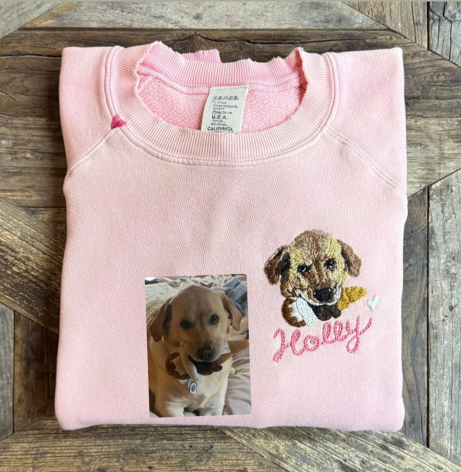 Translate Your Pet Photo into Colorful Embroidery Sweatshirt (Upload a Photo of Your Pet)