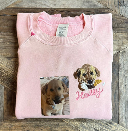 Translate Your Pet Photo into Colorful Embroidery Sweatshirt (Upload a Photo of Your Pet)