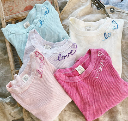 L/S THERMAL TEE  WITH PERSONALIZED HAND EMBROIDERY-BLUE-M/L