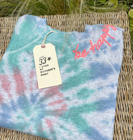 Happy Tie Dye Vintage Sweatshirt WITH PERSONALIZED HAND EMBROIDERY- Lollipop Swirl